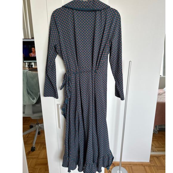 Matilda Jean Women's Teal and Orange Reunion Wrap Ruffle Dress, Size XL, NWT - Picture 3 of 6